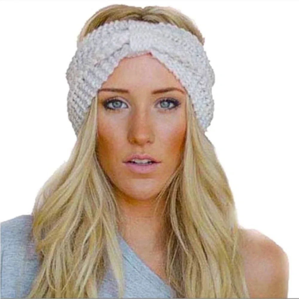 Gray Knitted Headband Winter Headband Ear Warm Crochet Head Wrap for Women